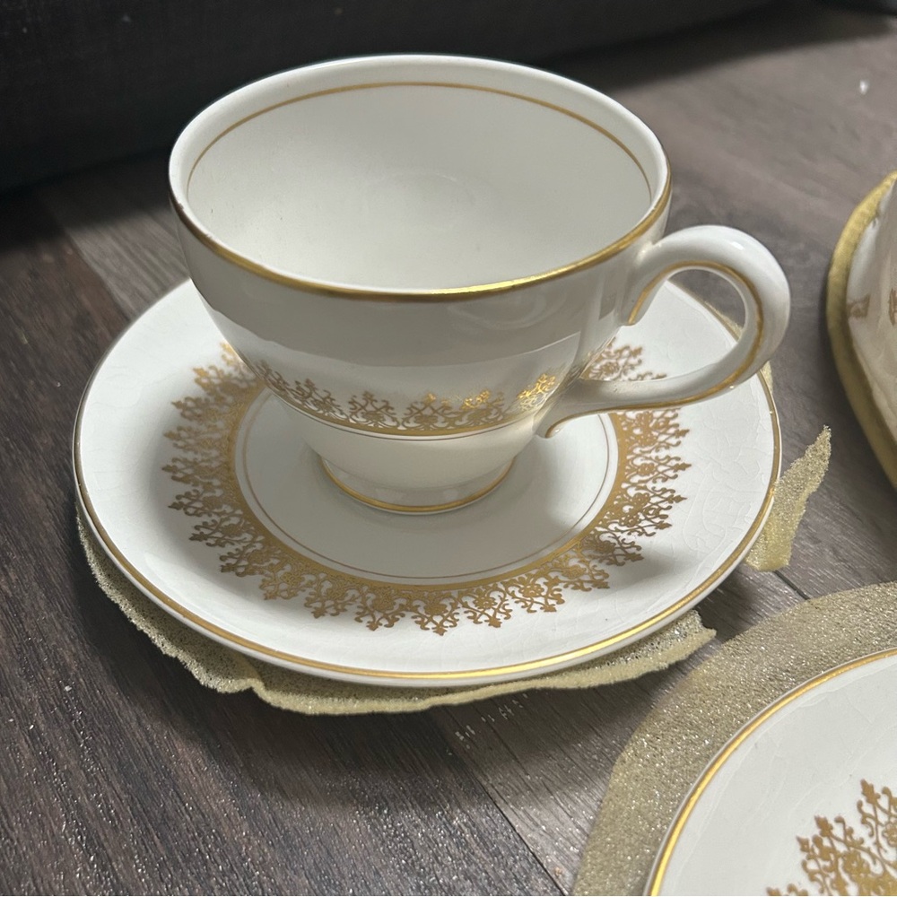 Myott Tiffany Gold and White Tea Cup Set 24-Piece